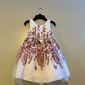 NEW American Princess Girls White Red Gold Floral Tulle Dress Bow Knee Length 4T